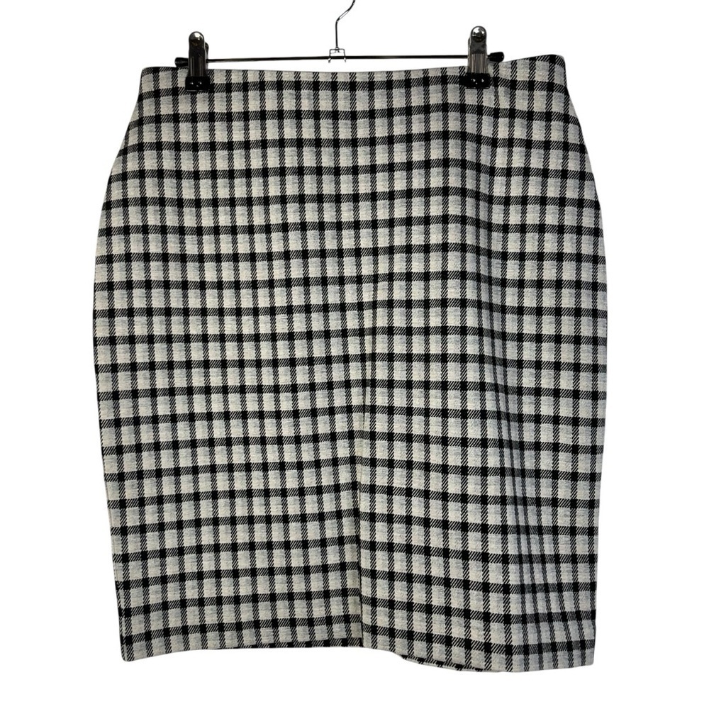 J. Jill Ponte Petite Gray & Black Square Plaid Knee Length Pencil Skirt SP